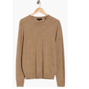 Vince Men's Crew Neck Merino Wool Sweater, Designer Khaki Beige, Size Large, NWT